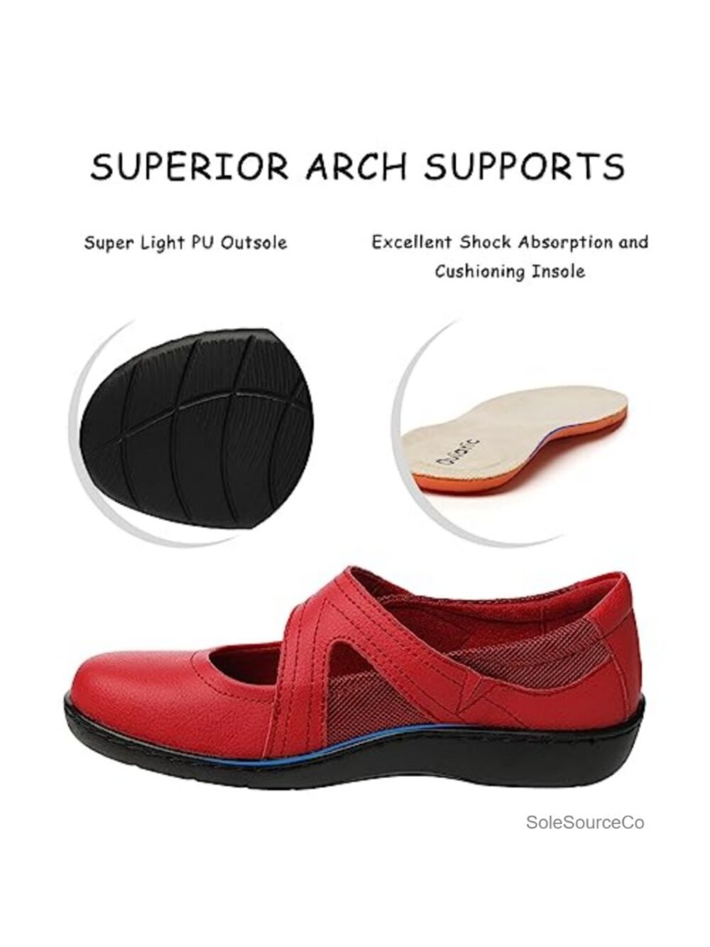 Mary Jane Flats Leather Memory Foam Slip On Walking Shoes - Picture 5 of 6